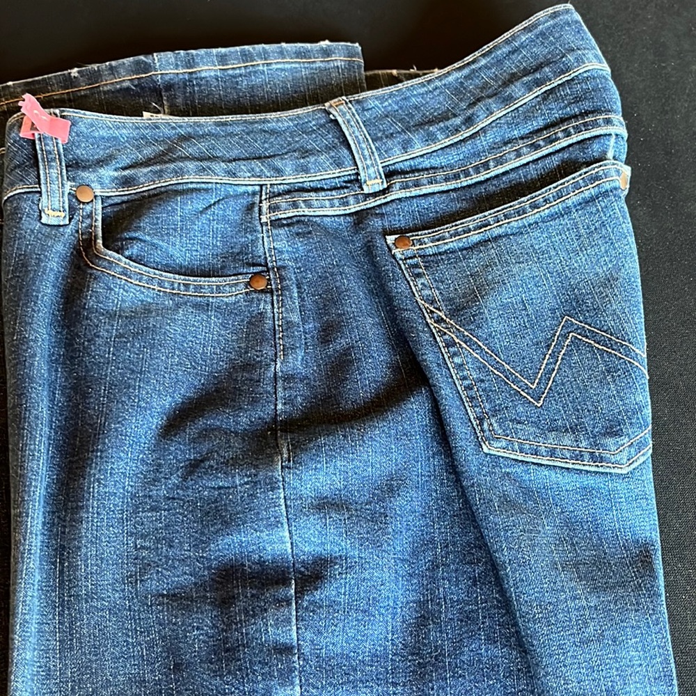 Wrangler premium patch jeans. Medium wash bootleg